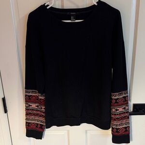 Black Sweater with Red Southwestern Patterned Beaded Sleeves